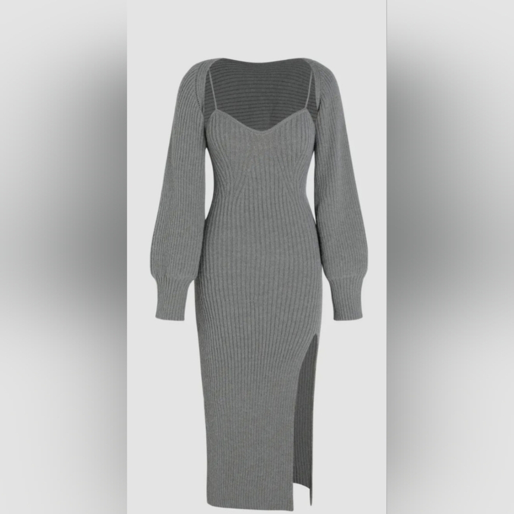 Commense NWT 2 Piece Grey Sweater Dress with Bolero (Medium)